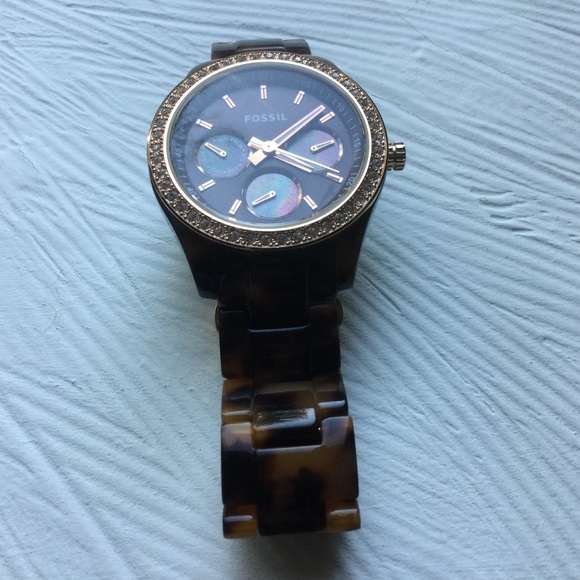 Fossil Tortoiseshell Watch With Rose Gold, Shell & Crystal Accents - Picture 6 of 9